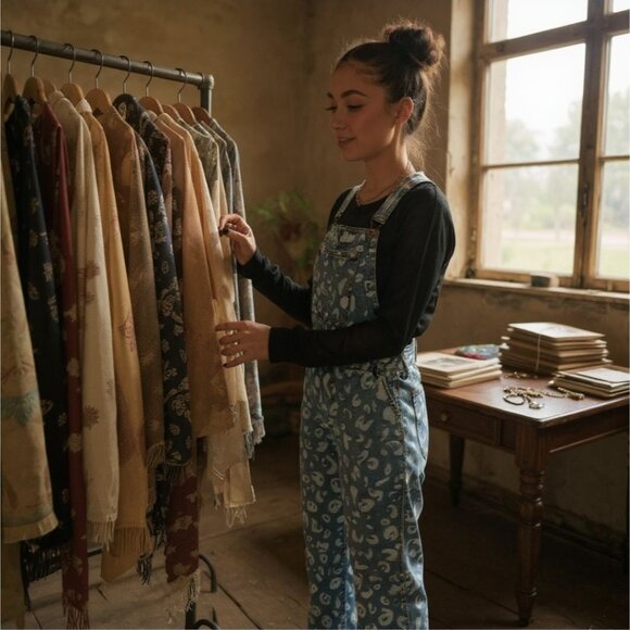 Momokrom Painted Leopard Denim Overalls W/ Adjustable Straps – M/8 NWT - Picture 7 of 8